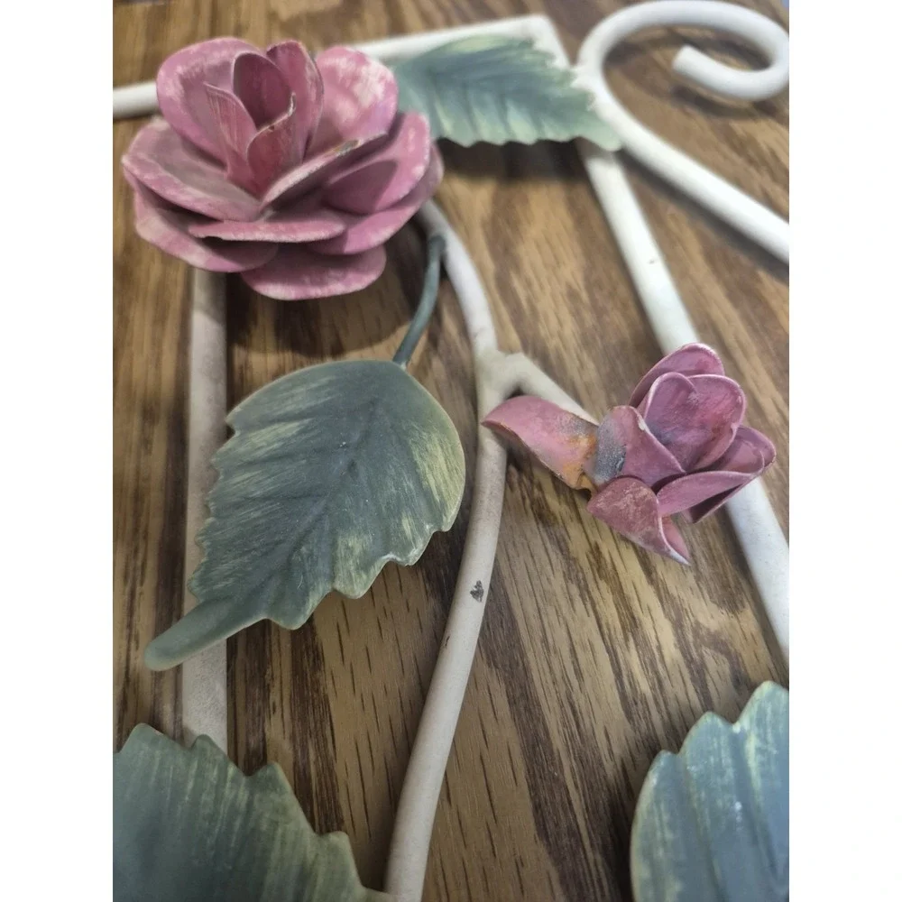 Vintage Wrought Iron Rose Shelf / Towel Rack Combo